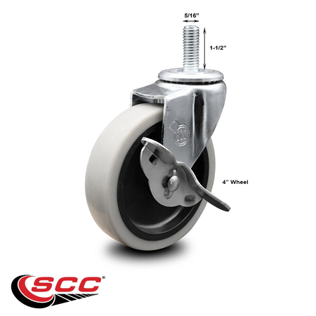 Service Caster 4 Inch Thermoplastic Rubber Wheel 5/16 Inch Threaded Stem Caster with Brake SCC SCC-TS05S410-TPRS-SLB-5161815
